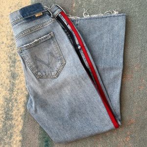 MOTHER denim crop step fray size 27 blue and red pinstripe